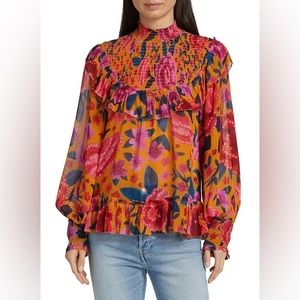 FARM Rio Floral Dream Long Sleeve Blouse EUC L